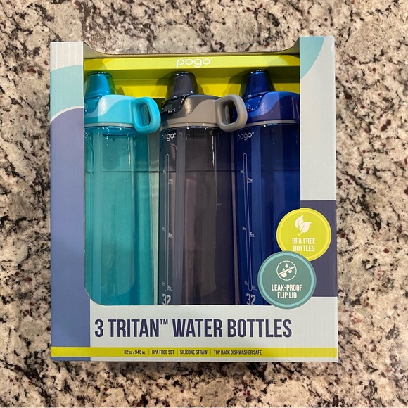 Pogo 3 Water Bottles Set with straw- Blue, Gray, Teal - Picture 1 of 6